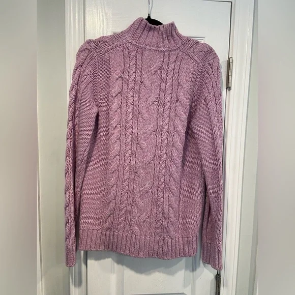 L.L. Bean Size M Lavender Long Sleeve Cable Knit Full Zip Mock Neck Cardigan - Picture 9 of 12
